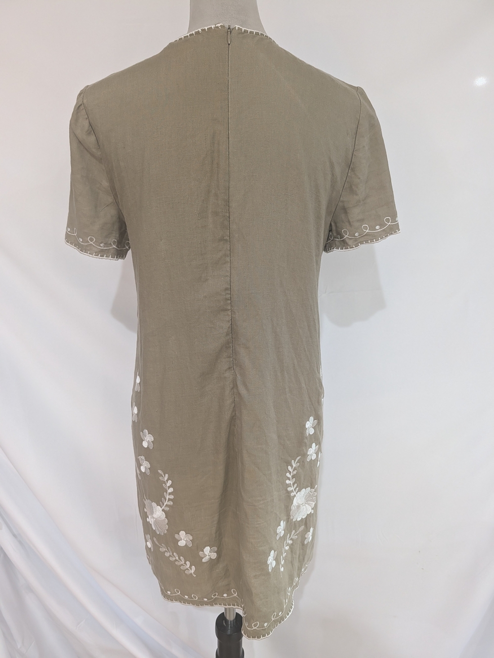 Zara Woman Small Olive Green Floral Embroidered Shift Dress Boho - Picture 5 of 8